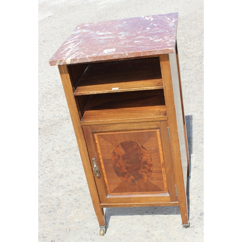 171 - Edwardian mahogany marble topped pot cupboard, approx. 80cm high x 42cm wide