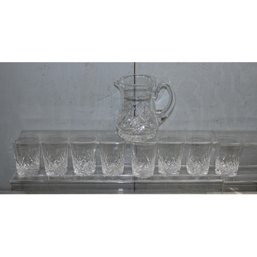 1780 - A set of 8 crystal whisky tumblers and a water jug, likely Stuart Crystal but seemingly unmarked