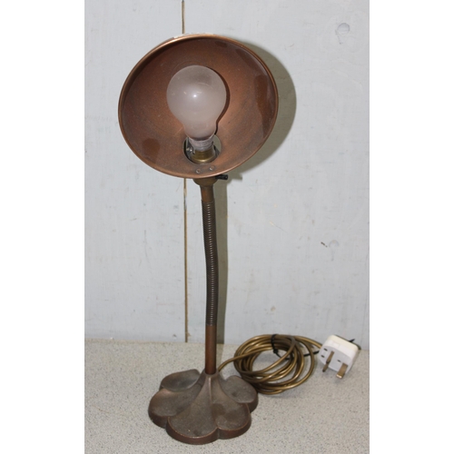 265 - An Art Deco style swan neck reading lamp with copper shade