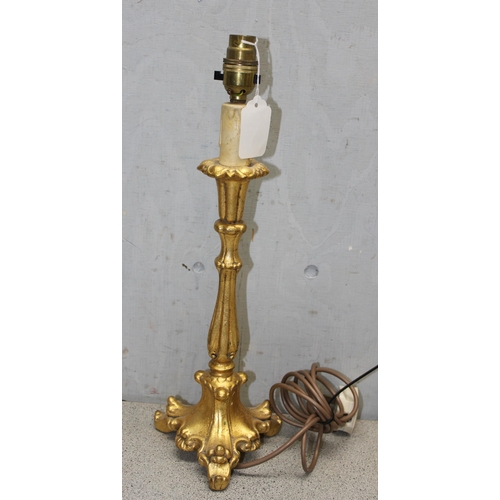 267 - A vintage carved giltwood table lamp, approx 45cm tall and a gilt plaster lamp (2)