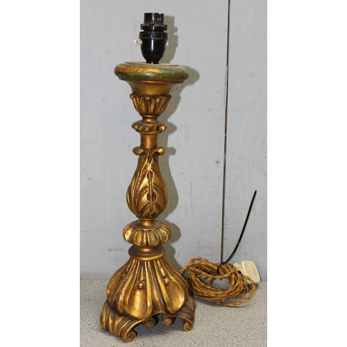 267 - A vintage carved giltwood table lamp, approx 45cm tall and a gilt plaster lamp (2)