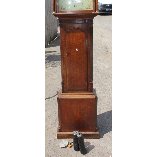 1317 - A 19th century mahogany longcase clock by W Helliwell, Leeds 1817-53, a break arch hand painted dial... 