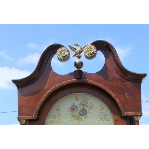 1317 - A 19th century mahogany longcase clock by W Helliwell, Leeds 1817-53, a break arch hand painted dial... 