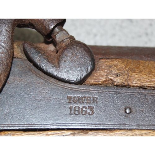 1408 - An antique percussion cap rifle with Tower lock dated 1863 lock, unusual hilt, believed to be North ... 