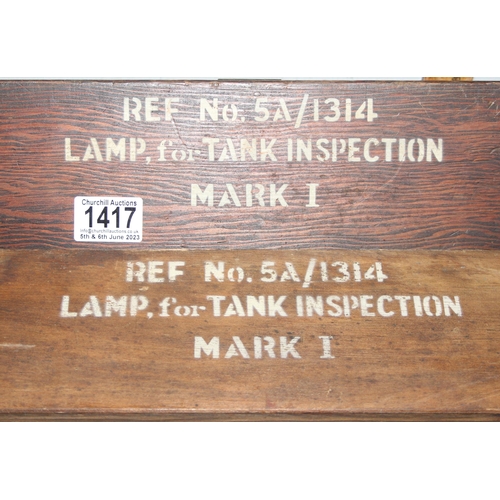 1417 - 2 vintage military boxes for tank inspection lamps (empty)