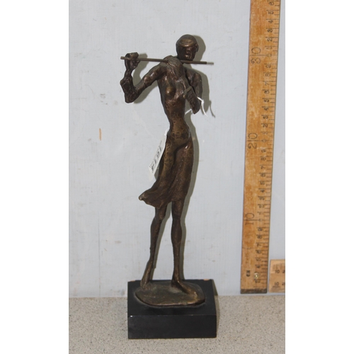 1614 - Bronze figure of a female flute player by K. Burn approx 32cm tall