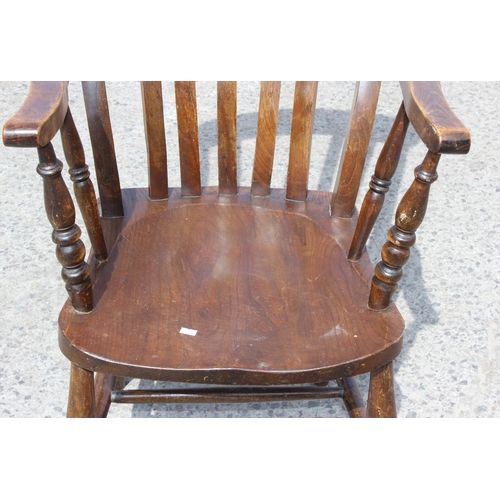 163 - Antique elm seated Windsor farmhouse arm chair