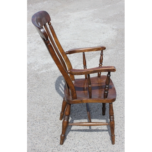 163 - Antique elm seated Windsor farmhouse arm chair