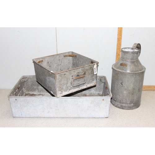 1735 - Galvanised items to incl 2 gallon flagon and 2 trays (3)