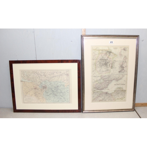 419 - 2 framed reproduction maps of Glasgow and Edinburgh