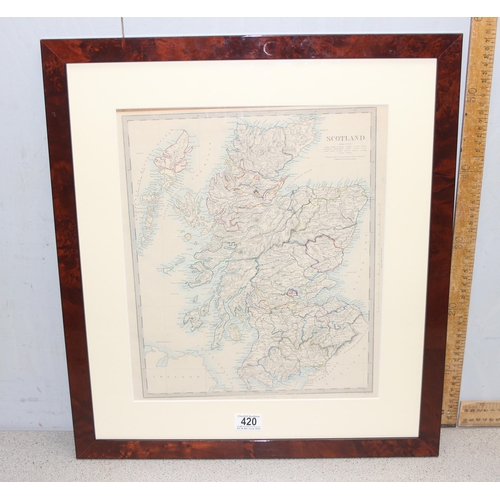 420 - An antique hand coloured map of the railways of Scotland, published by Edward Stanford, approx 58cm ... 