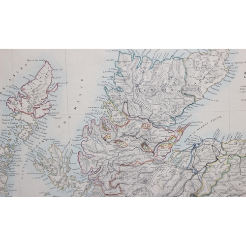 420 - An antique hand coloured map of the railways of Scotland, published by Edward Stanford, approx 58cm ... 