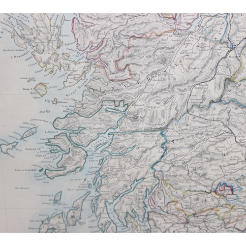 420 - An antique hand coloured map of the railways of Scotland, published by Edward Stanford, approx 58cm ... 