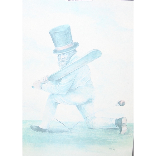 422 - 4 cricket themed prints, approx 32cm x 26cm