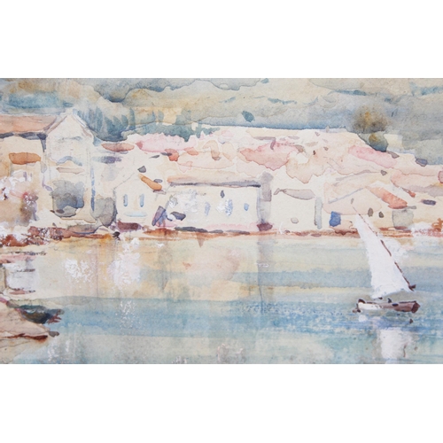 430 - Watercolour of a Continental lakeside harbour scene, signed J. Herbert Snell (1861 - 1935), in glaze... 