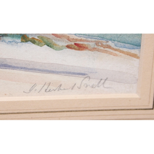 430 - Watercolour of a Continental lakeside harbour scene, signed J. Herbert Snell (1861 - 1935), in glaze... 