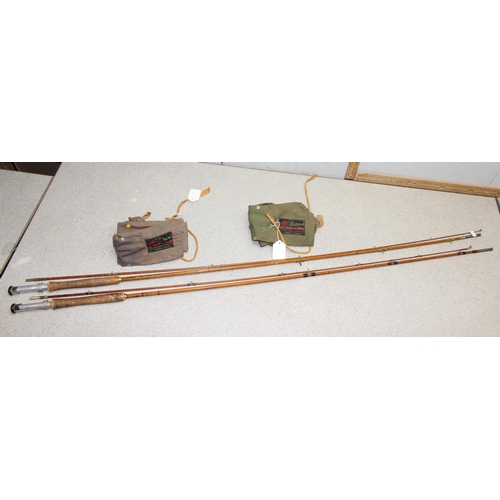 702 - 2 'Octopus' split-cane fly fishing rods by Sealey, with covers