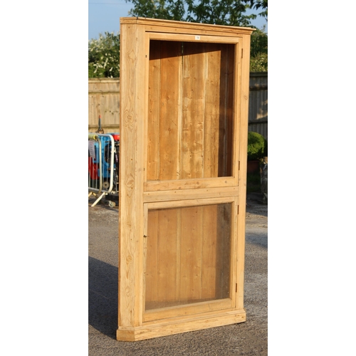 154 - Tall vintage pine unit with 2 doors, one glazed, approx 210cm tall x 110cm x 78cm