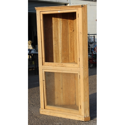 154 - Tall vintage pine unit with 2 doors, one glazed, approx 210cm tall x 110cm x 78cm