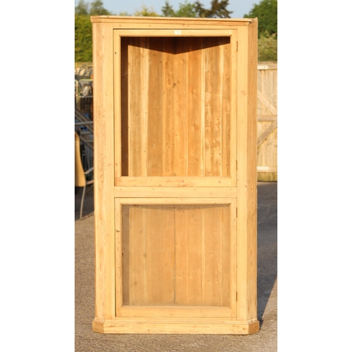 154 - Tall vintage pine unit with 2 doors, one glazed, approx 210cm tall x 110cm x 78cm