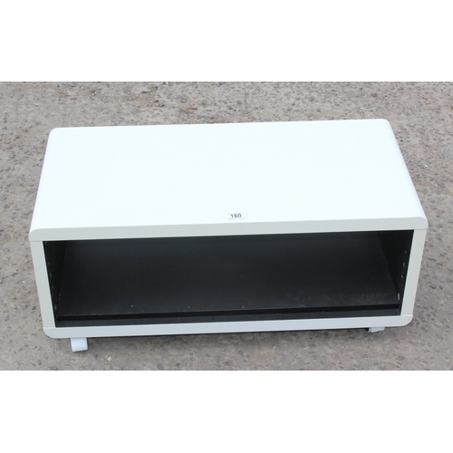 160 - A retro style low white coffee table on wheels