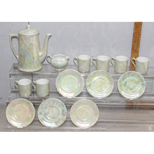 1809A - Mixed lot to include & glass amethyst carafe, butter pats, pottery jelly mould decorated with a Whea... 