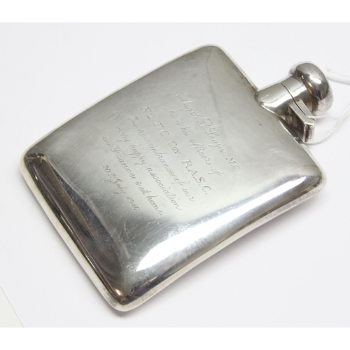 1028 - A WW2 dated silver hip flask inscribed to 