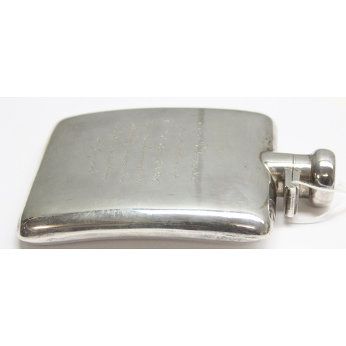 1028 - A WW2 dated silver hip flask inscribed to 