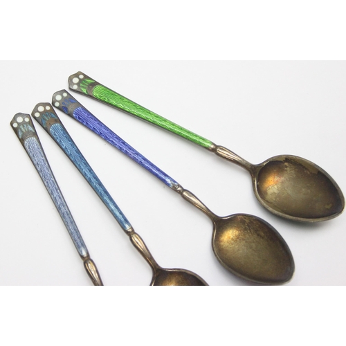 1033 - 9 Scandinavian silver and guilloche enamel demitasse spoons, various colours, likely Norwegian c.193... 