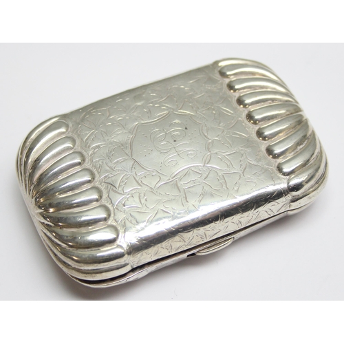 1036 - A 19th century silver cigarette case with engraved and gadrooned design, Birmingham 1889, makers mar... 