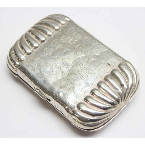 1036 - A 19th century silver cigarette case with engraved and gadrooned design, Birmingham 1889, makers mar... 