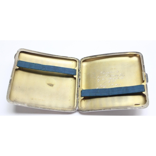 1037 - An early 20th century silver cigarette case with pin stripe decoration, marked for Birmingham 1921 b... 