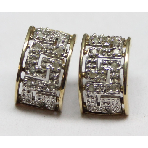 1159 - A pair of retro style 9ct gold and diamond set earrings, approx 2.89g gross