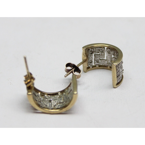 1159 - A pair of retro style 9ct gold and diamond set earrings, approx 2.89g gross