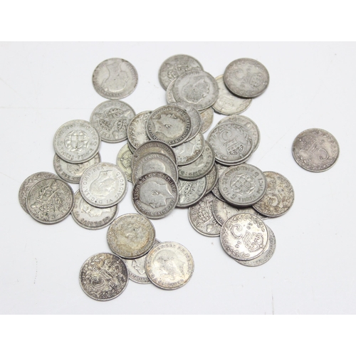 1276 - 44 assorted silver 3d coins, 19 half silver and 25 full silver, approx 60.96g gross