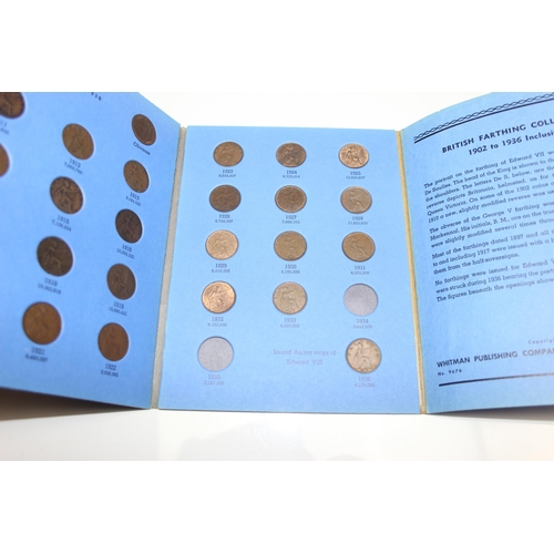 1280 - 5 Whitman coin albums, 2 Farthing, half penny, penny & brass 3d, with partial contents