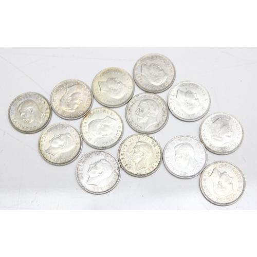 1283 - 13 assorted George V & VI silver shilling coins, all in excellent condition, approx 73.48g gross