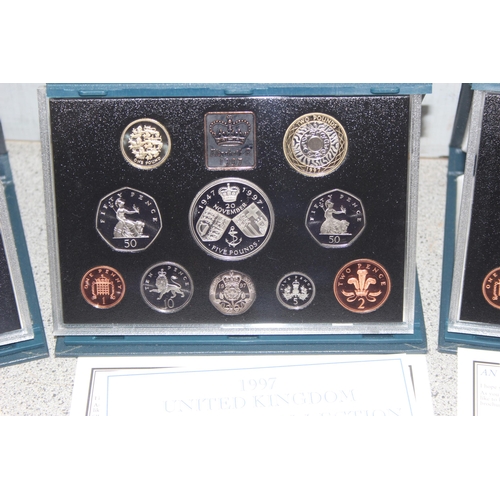 1290 - 4 Royal Mint proof coin collections in cases, 1996, 1997, 1998 & 1999