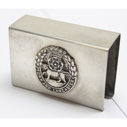 1424 - A WW2 period silver matchbox cover with York & Lancaster Regiment crest, marked for Birmingham 1942 ... 