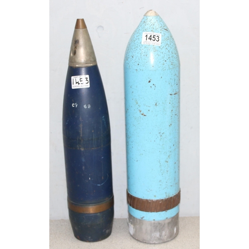 1453 - 2 x tank training ammunition, tallest standing 51cm