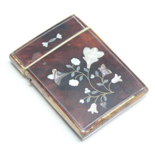 1637 - An antique tortoiseshell and mother of pearl inlaid card case