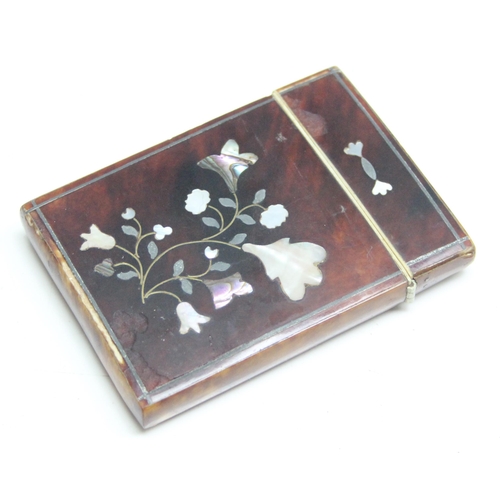 1637 - An antique tortoiseshell and mother of pearl inlaid card case