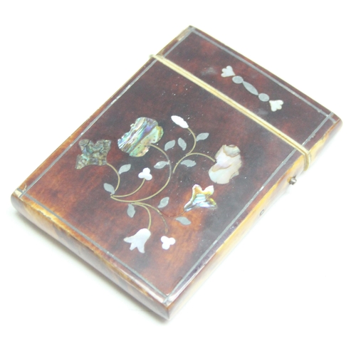 1637 - An antique tortoiseshell and mother of pearl inlaid card case