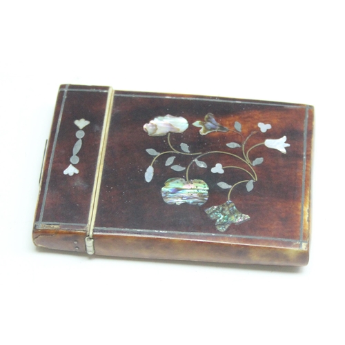 1637 - An antique tortoiseshell and mother of pearl inlaid card case