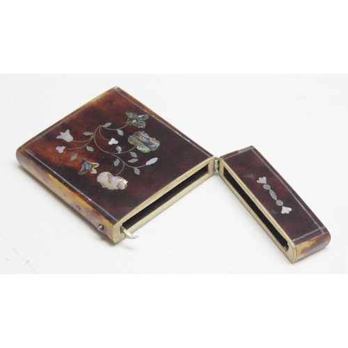 1637 - An antique tortoiseshell and mother of pearl inlaid card case