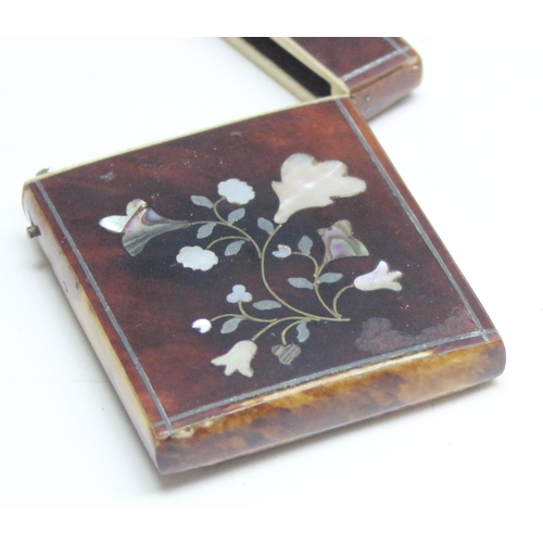 1637 - An antique tortoiseshell and mother of pearl inlaid card case