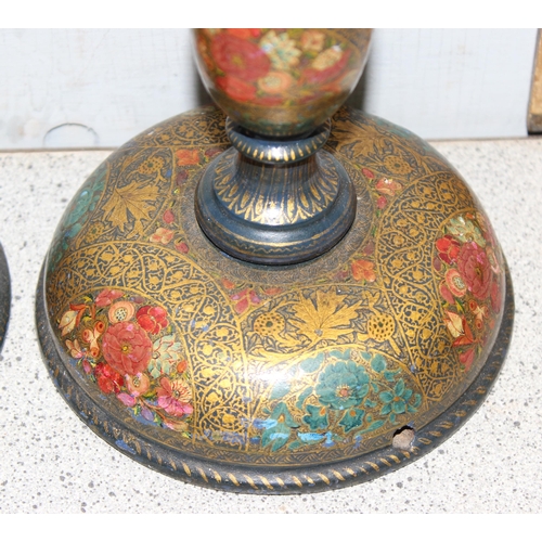 289 - A pair of Liberty style Kashmiri lamp bases or candlesticks, each approx 32cm tall