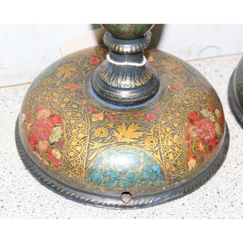 289 - A pair of Liberty style Kashmiri lamp bases or candlesticks, each approx 32cm tall