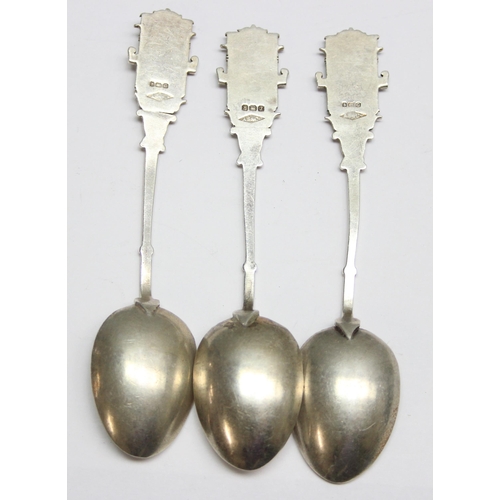 1053 - 3 masonic silver and enamel spoons, Birmingham 1927, 31 & 33 by AS & Co, approx 51g gross