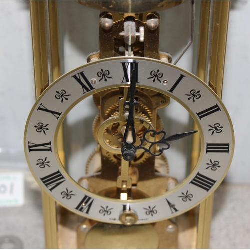 1301 - Franz Hermie brass cased Skeleton clock with pendulum & key